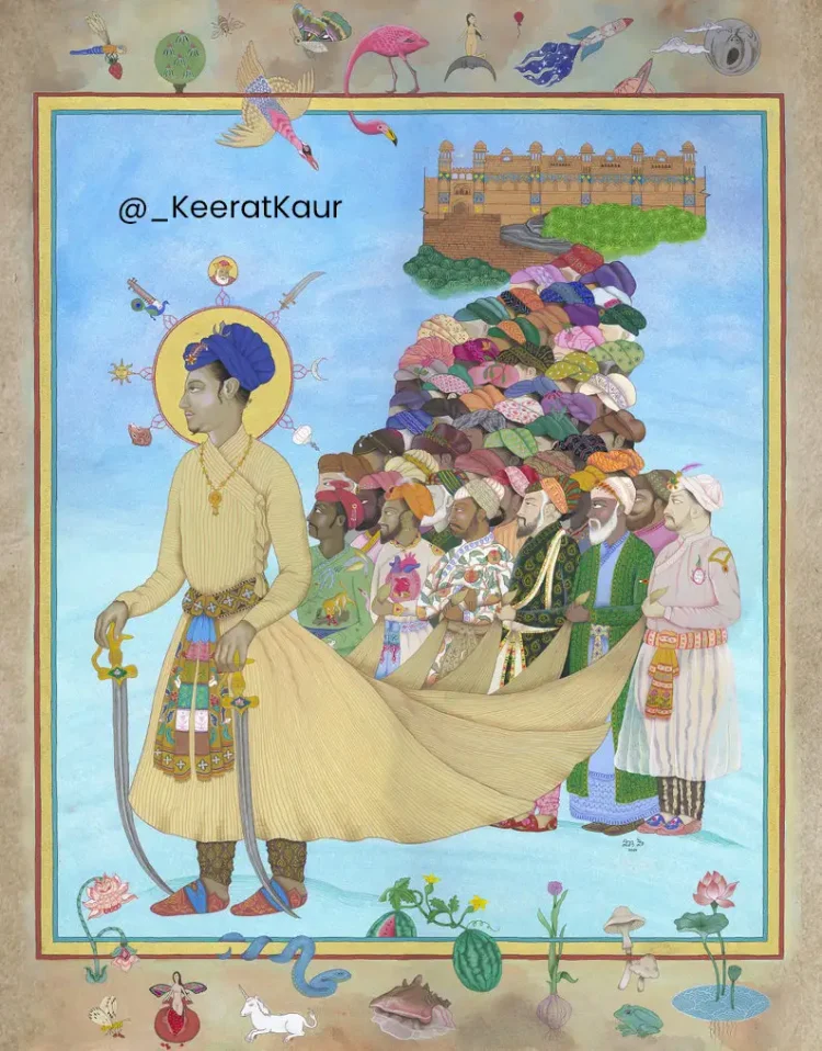 Bandi Chhor Divas Art Sri Guru Hargobind Sahib with 52 Kings by Keerat Kaur