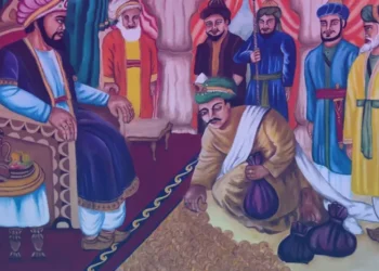 Diwan Todar Mal erecting Gold Coins to Buy Cremation Ground copy