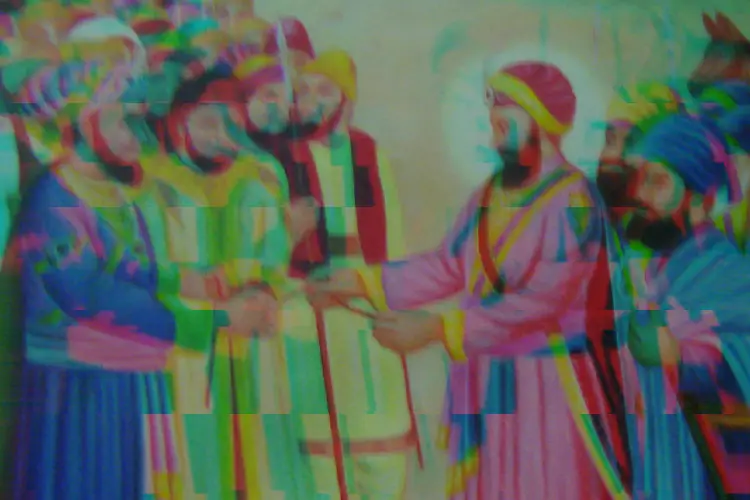 Guru Hargobind Sahib confronting Emperor Jahangir
