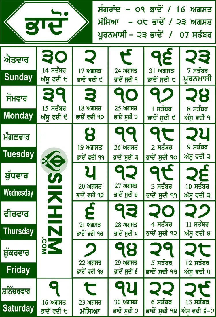 Bhadon Mahina | Nanakshahi 557 | Desi Calendar 2025