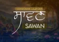 Calendar for the month of Sawan 2026, showing Sangrand, Puranmashi, and Masya dates in the Nanakshahi Calendar.