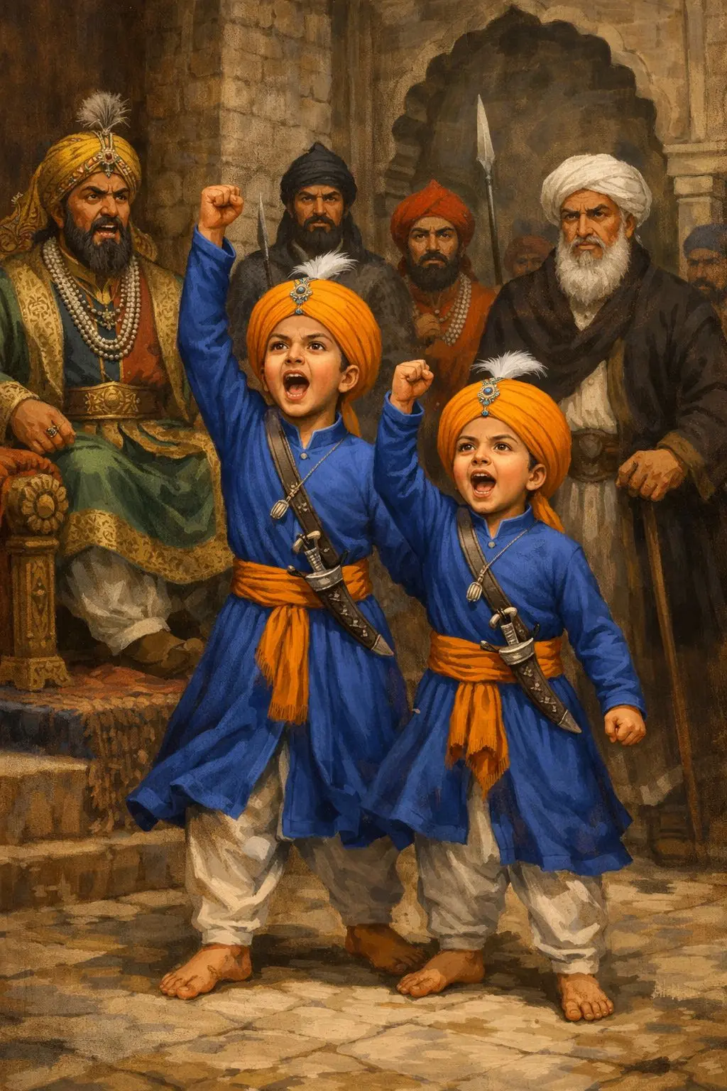 Sahibzada Zorawar Singh Fateh Singh in the Court of Suba Sarhind (AI Generated)