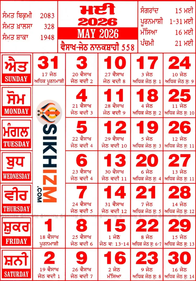 May 2026 Nanakshahi Calendar