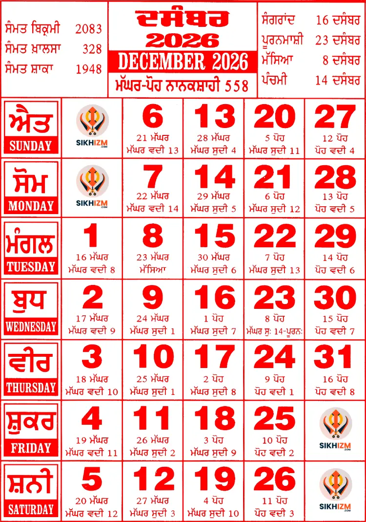 December 2026 Nanakshahi